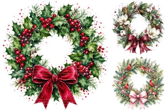 Download Watercolor Christmas Wreath Clipart - Premium Bundle