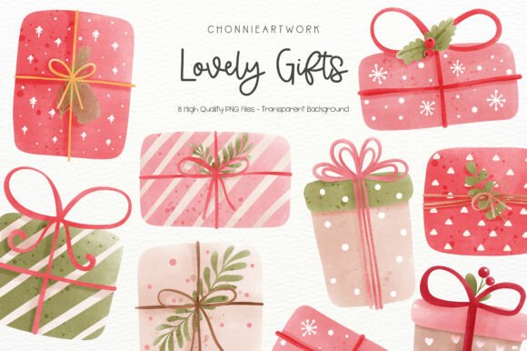 Download Watercolor Christmas Gift Clipart Set - Watercolor christmas Collection