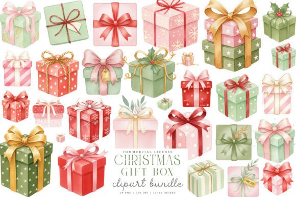 Download Watercolor Christmas Gift Clipart Set - Watercolor christmas Collection