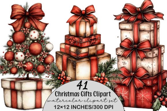 Download Watercolor Christmas Gifts Clipart - Watercolor christmas Collection