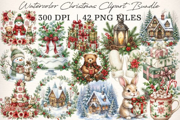 Download Watercolor Christmas Clipart Bundle - Watercolor christmas Collection