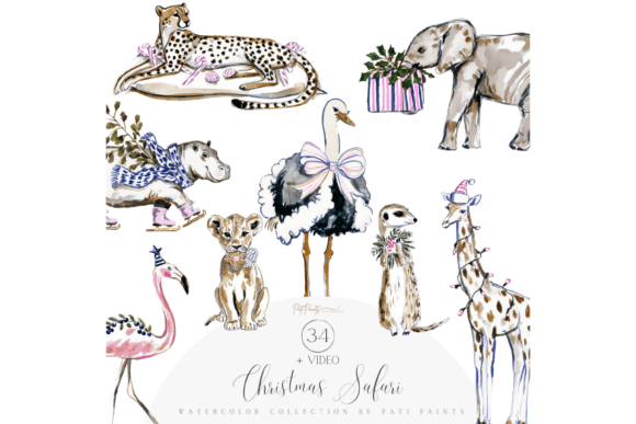 Download Watercolor Christmas Safari Clipart Set - Watercolor christmas Collection