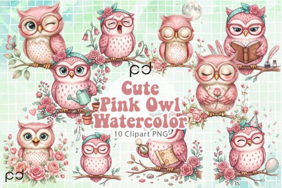 Download Cute Pink Owl Watercolor Graphics - Graphic Collection