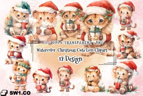 Download Watercolor Christmas Cute Lion Clipart - Watercolor christmas Collection