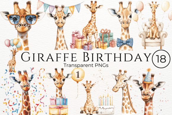 Download Giraffe Birthday Watercolor Clipart - Premium Resources