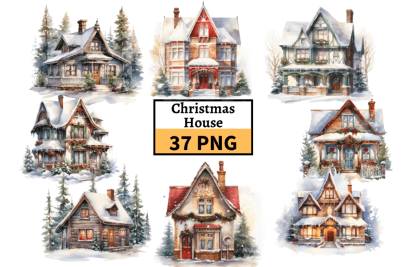 Download Watercolor Christmas House Graphics PNG - Graphic Collection