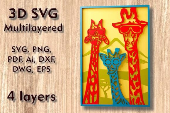 Download Three Giraffes 3D SVG Multilayer Files - Premium Resources