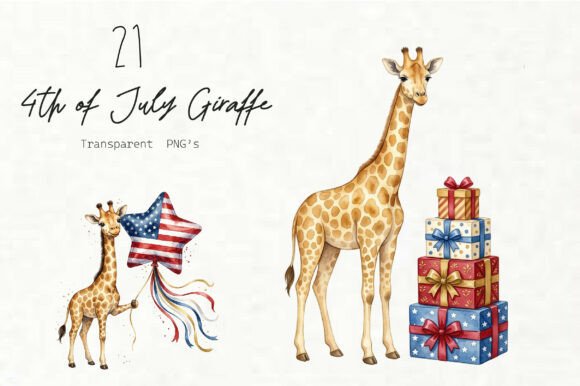 Download Watercolor 4th of July Giraffe Clipart - Premium Bundle